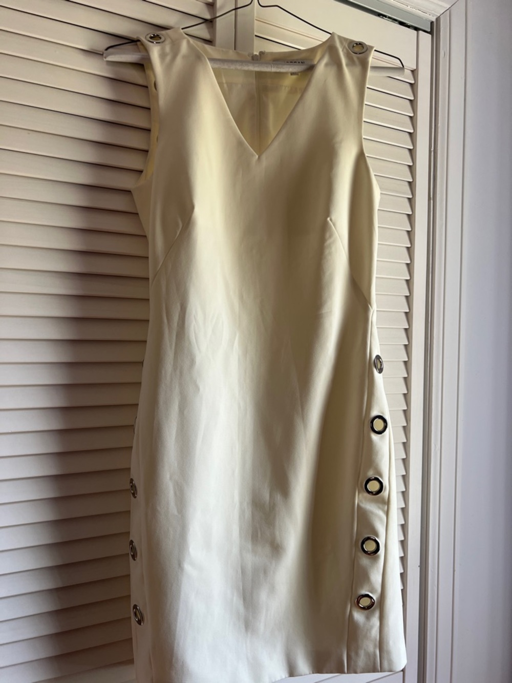 Morgan de Toi Cream V-Neck Midi Dress with Grommet Side Detail